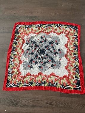 Desigual Red, Black, White Floral Fan Print Square Scarf